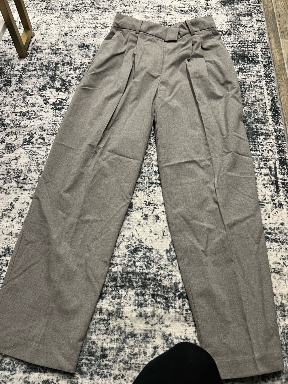 H&M Taupe High-Waist Pleated Wide-Leg Trousers